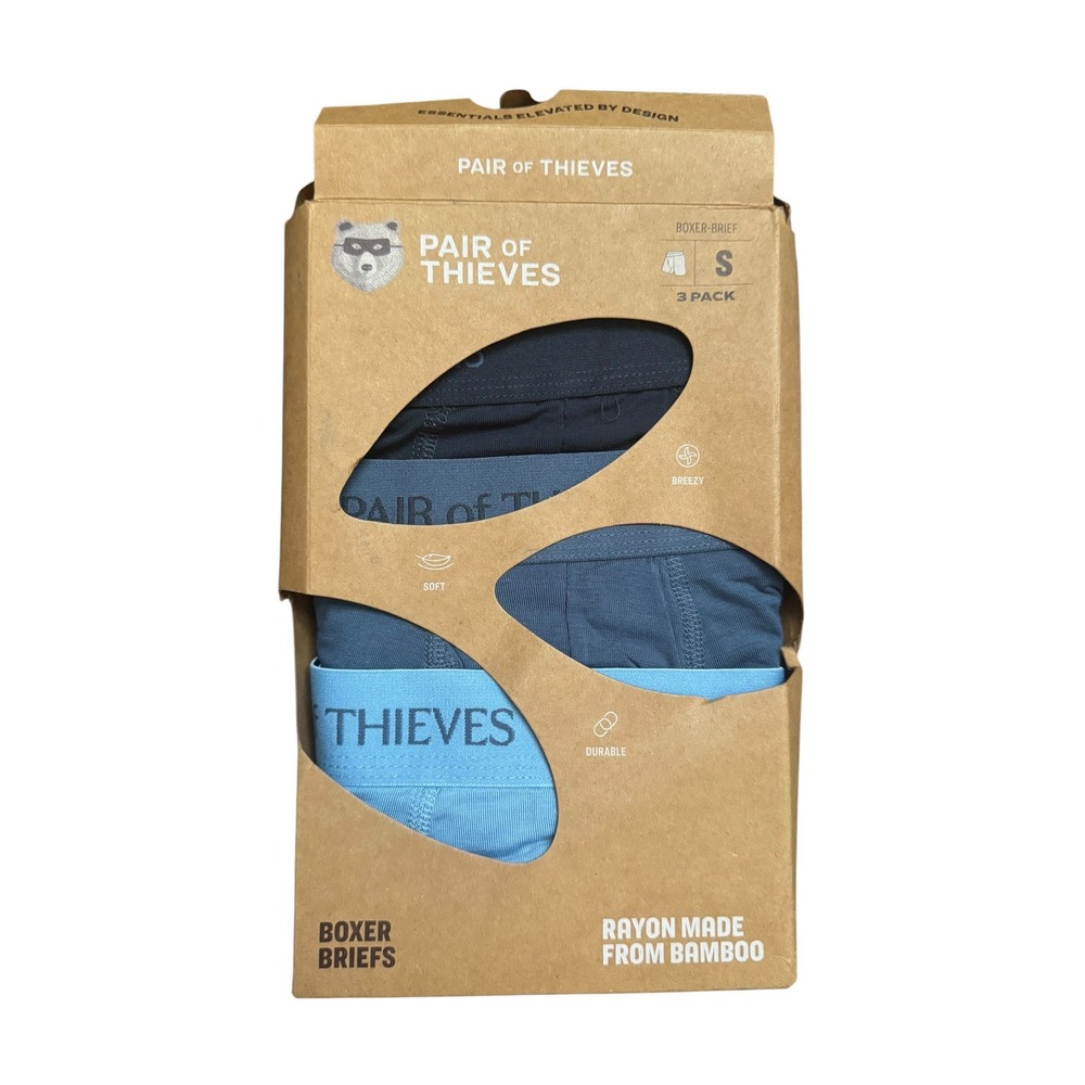 Pair of Thieves Mens SuperSoft Bamboo Boxer Briefs 3-Pack Blue Navy S 28-30